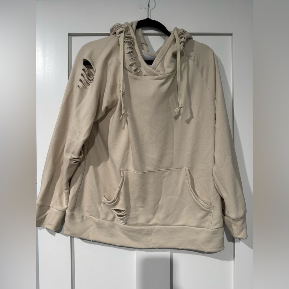 Distressed Cream Hoodie